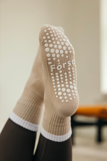 Beige Crew Grip Sock